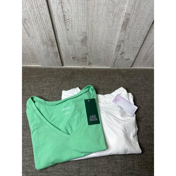 wild fable Tops - Wild Fable Womens Green V-Neck Crop Tee & White Long-Sleeve Top Set of 2 Size S